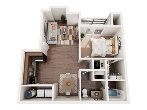Floor plan for 1 bed, 1 bath, 763 sqft